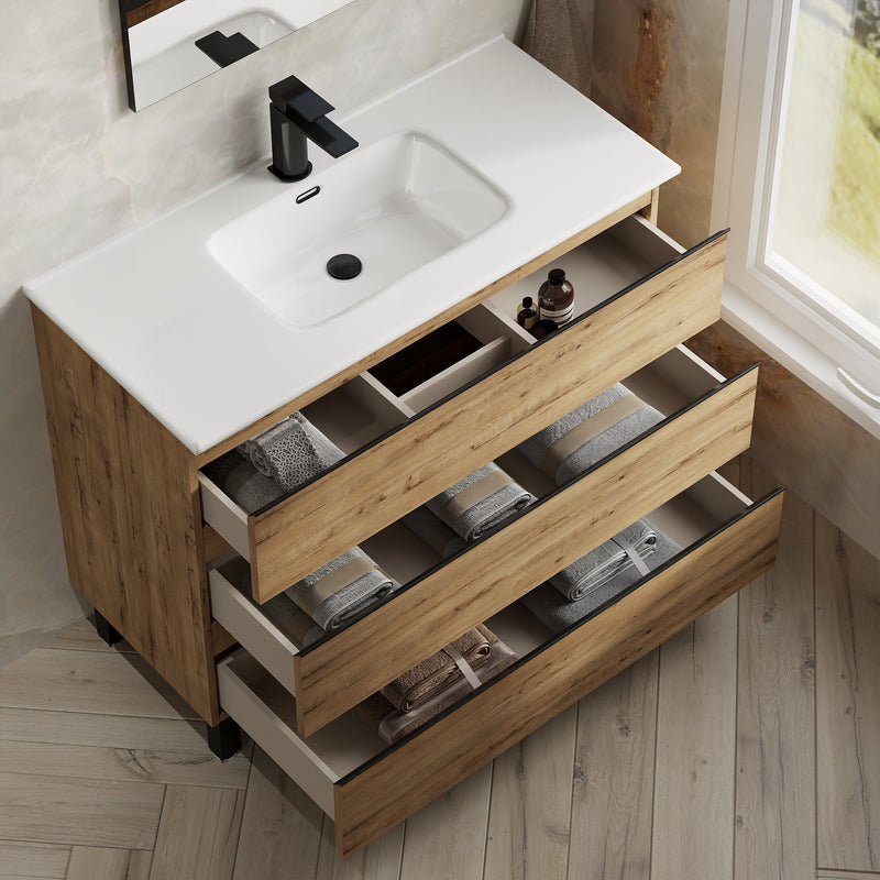 Banyetti Vatilla Floorstanding Vanity Unit with Athena Basin - 1000mm Ostippo Oak