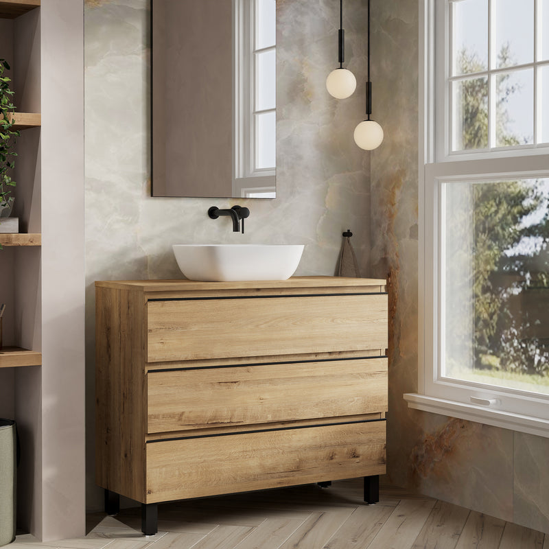 Banyetti Vatilla Floorstanding Vanity Unit with Matching Worktop - 1000mm Ostippo Oak