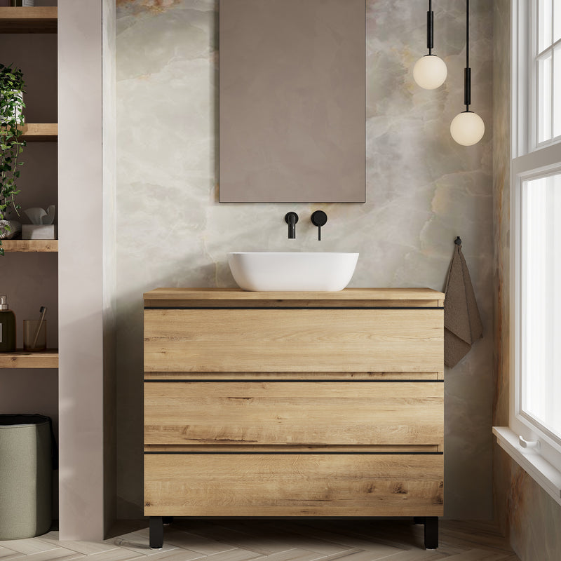 Banyetti Vatilla Floorstanding Vanity Unit with Matching Worktop - 1000mm Ostippo Oak