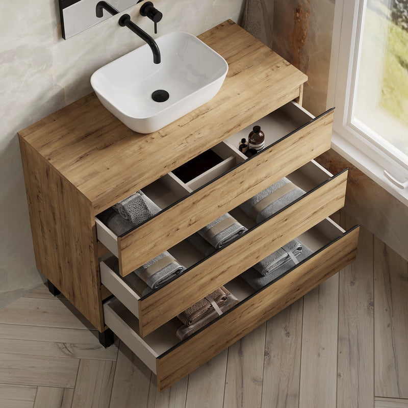 Banyetti Vatilla Floorstanding Vanity Unit with Matching Worktop - 1000mm Ostippo Oak