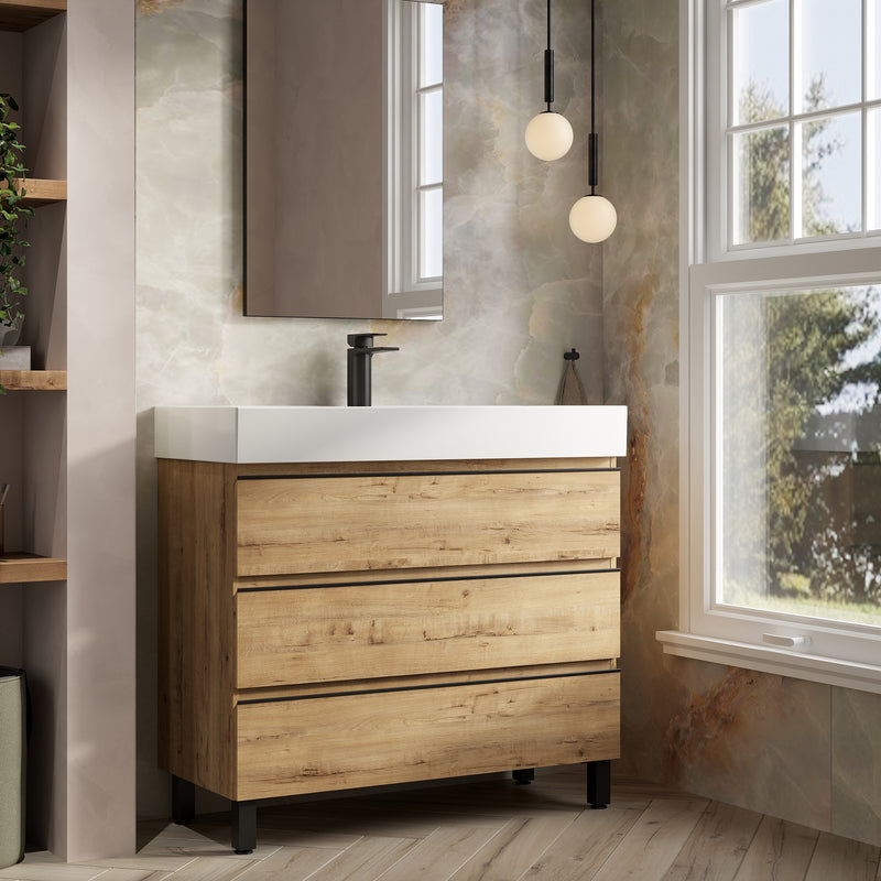 Banyetti Vatilla Floorstanding Vanity Unit with Veneto 1 Tap Hole Basin - 1000mm Ostippo Oak
