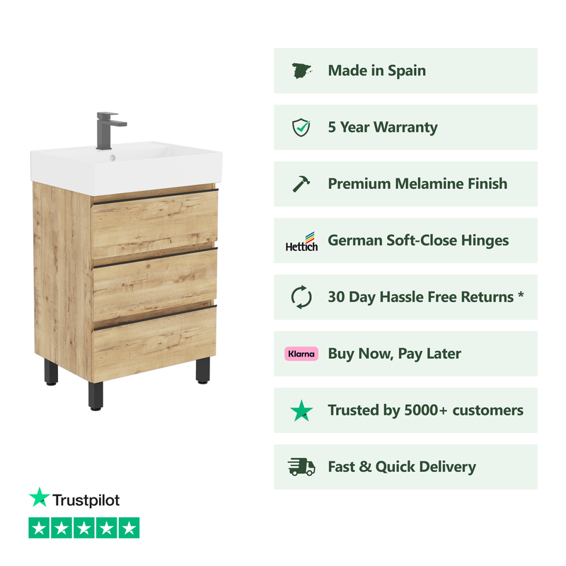 Banyetti Vatilla Floorstanding Vanity Unit with Veneto 1 Tap Hole Basin - 1000mm Ostippo Oak