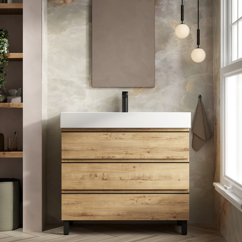 Banyetti Vatilla Floorstanding Vanity Unit with Veneto 1 Tap Hole Basin - 1000mm Ostippo Oak
