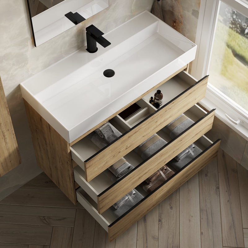 Banyetti Vatilla Floorstanding Vanity Unit with Veneto 1 Tap Hole Basin - 1000mm Ostippo Oak