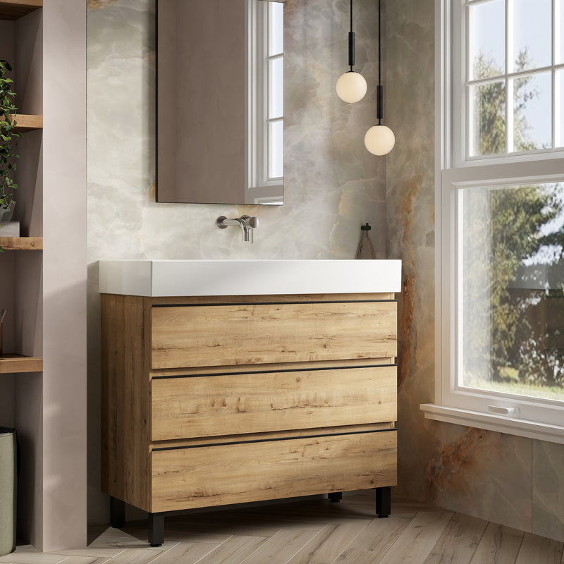 Banyetti Vatilla Floorstanding Vanity Unit with Veneto No Tap Hole Basin - 1000mm Ostippo Oak
