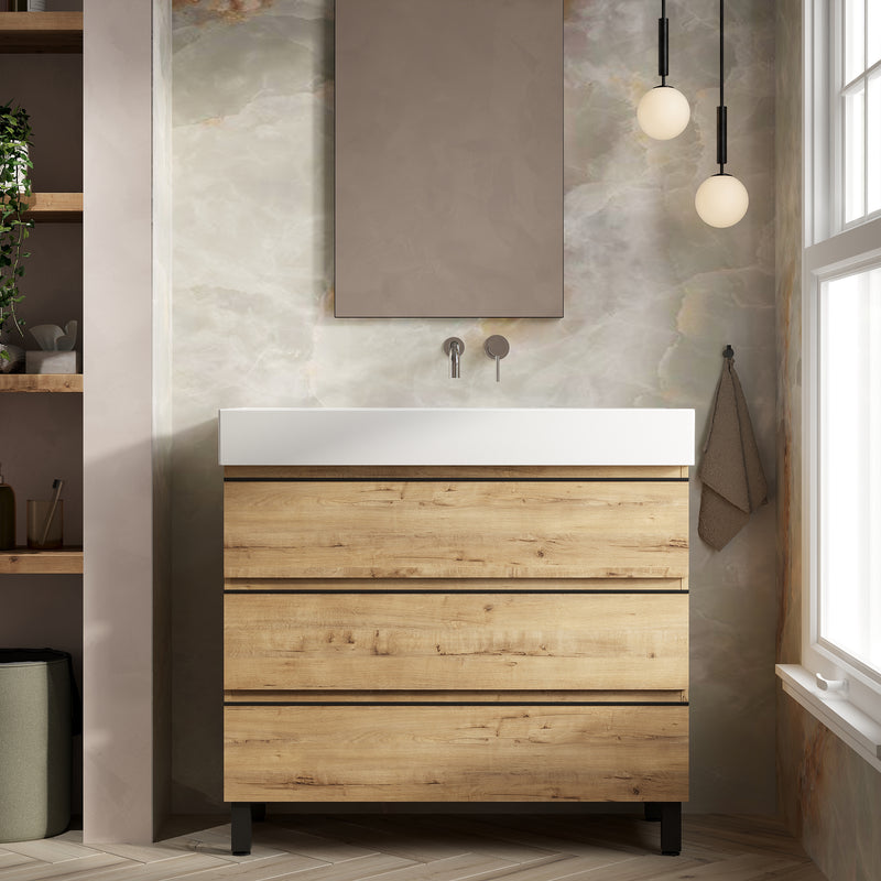 Banyetti Vatilla Floorstanding Vanity Unit with Veneto No Tap Hole Basin - 1000mm Ostippo Oak