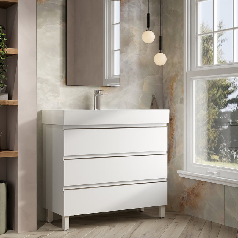 Banyetti Vatilla Floorstanding Vanity Unit with Veneto 1 Tap Hole Basin - 1000mm Gloss White