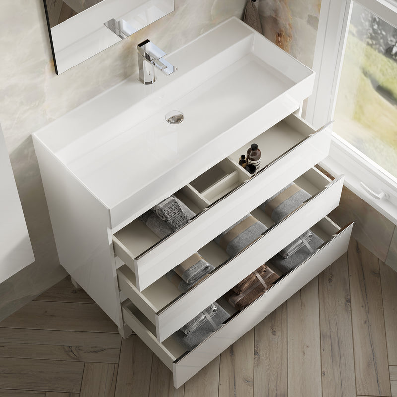 Banyetti Vatilla Floorstanding Vanity Unit with Veneto 1 Tap Hole Basin - 1000mm Gloss White