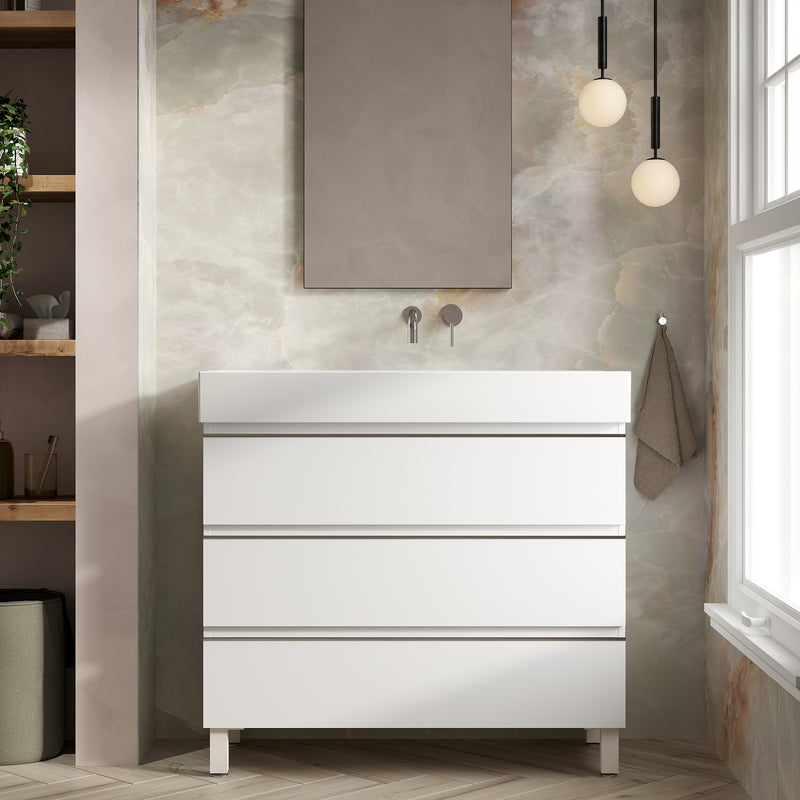 Banyetti Vatilla Floorstanding Vanity Unit with Veneto No Tap Hole Basin - 1000mm Gloss White