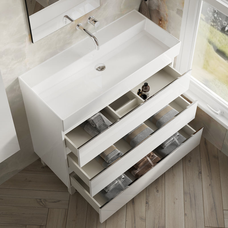 Banyetti Vatilla Floorstanding Vanity Unit with Veneto No Tap Hole Basin - 1000mm Gloss White