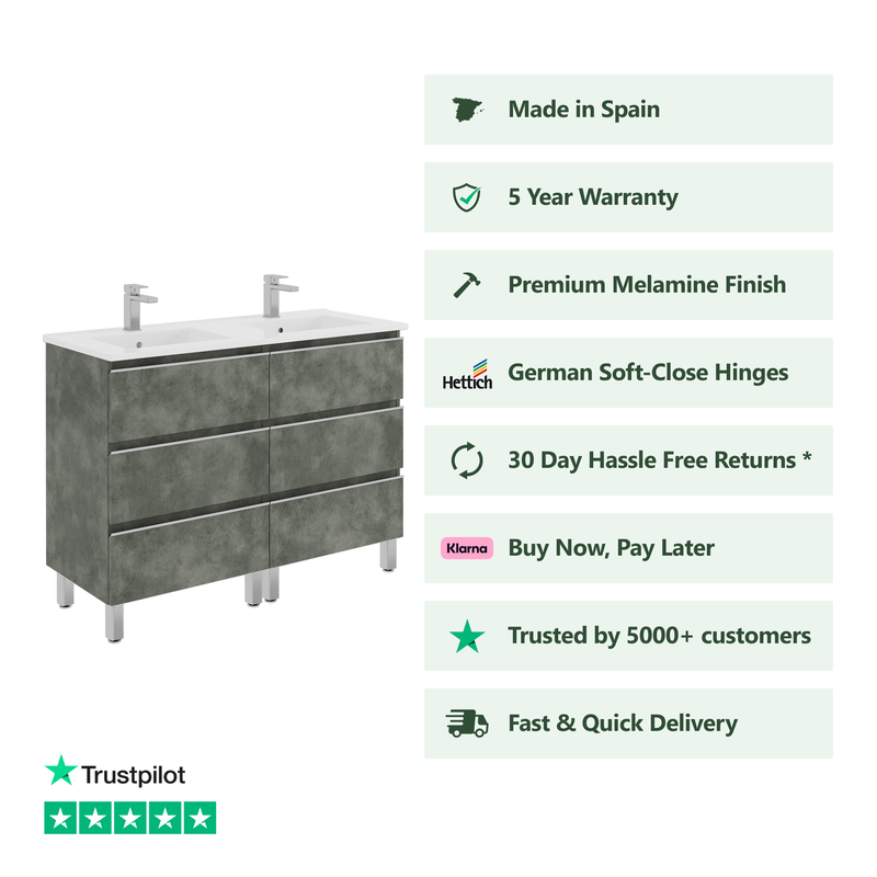 Banyetti Vatilla Floorstanding Vanity Unit with Lira Basin - 1200mm Cemento Grey