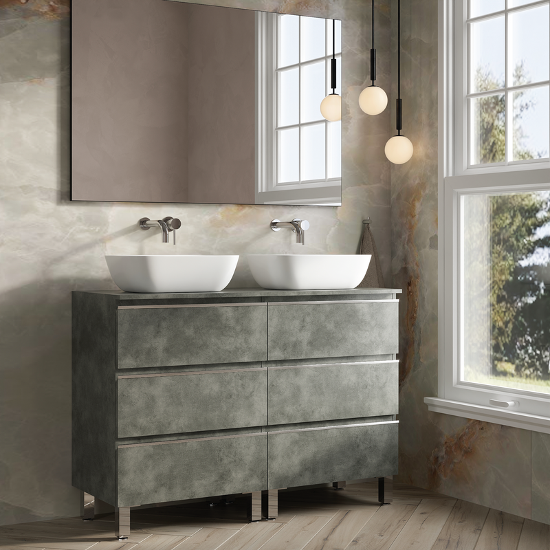 Banyetti Vatilla Floorstanding Vanity Unit with Matching Worktop - 1200mm Cemento Grey