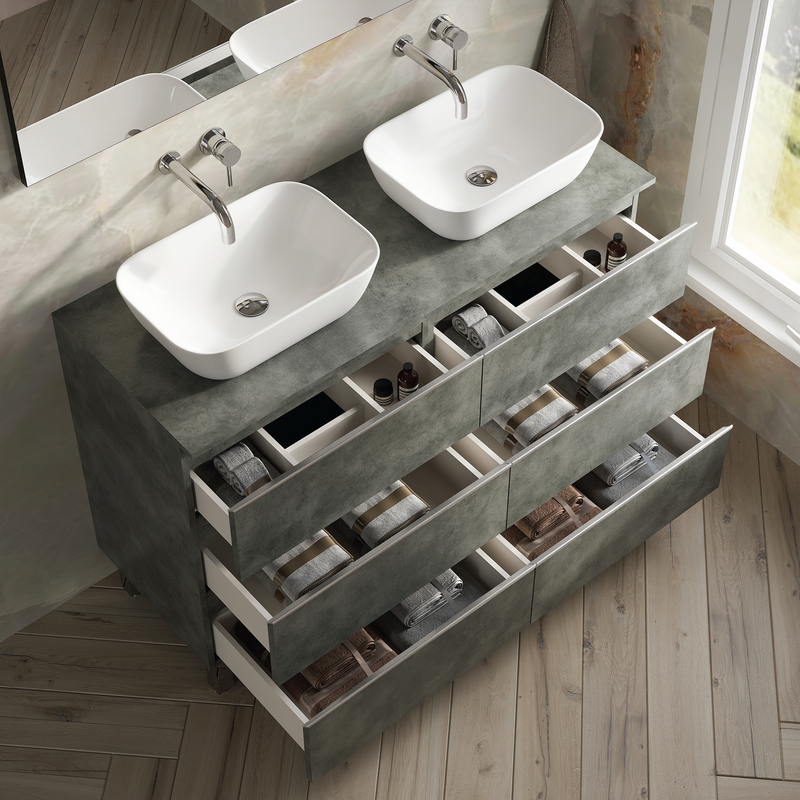 Banyetti Vatilla Floorstanding Vanity Unit with Matching Worktop - 1200mm Cemento Grey