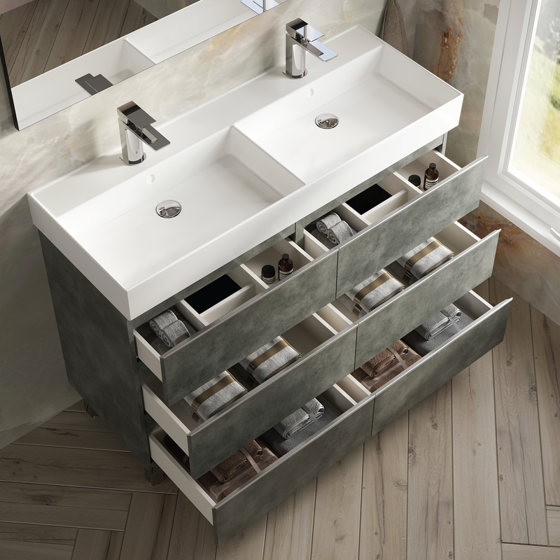 Banyetti Vatilla Floorstanding Vanity Unit with Veneto 2 Tap Hole Basin - 1200mm Cemento Grey