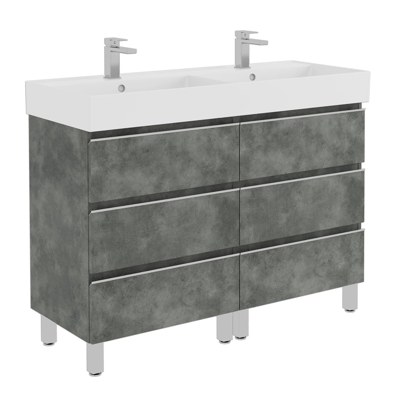 Banyetti Vatilla Floorstanding Vanity Unit with Veneto 2 Tap Hole Basin - 1200mm Cemento Grey