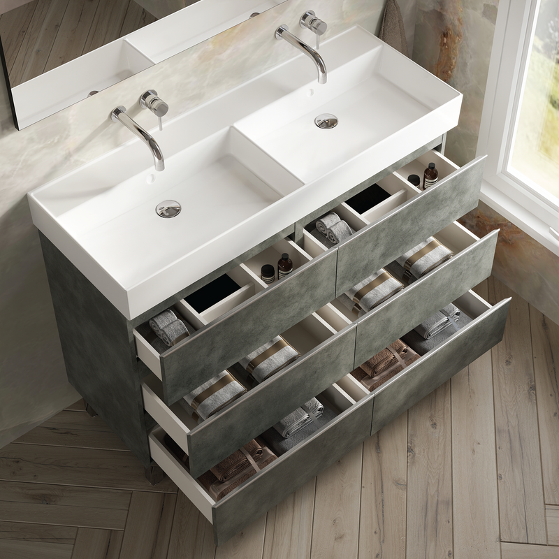 Banyetti Vatilla Floorstanding Vanity Unit with Veneto No Tap Hole Basin - 1200mm Cemento Grey