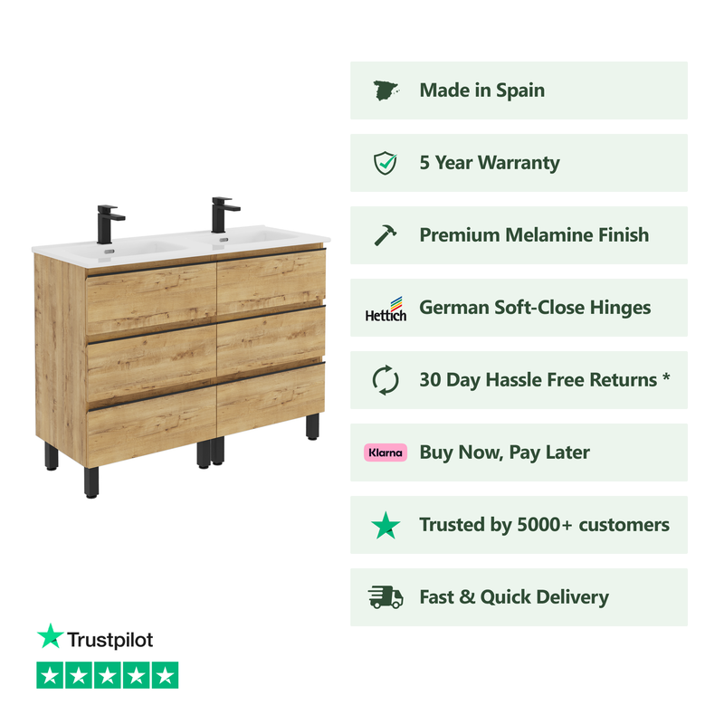 Banyetti Vatilla Floorstanding Vanity Unit with Athena Basin - 1200mm Ostippo Oak