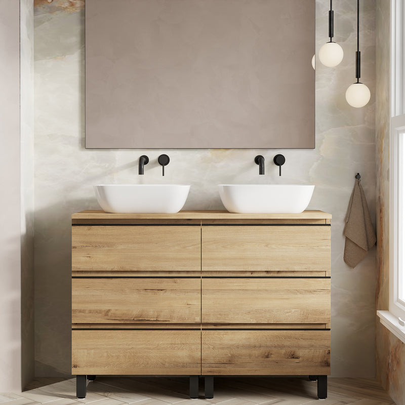 Banyetti Vatilla Floorstanding Vanity Unit with Matching Worktop - 1200mm Ostippo Oak