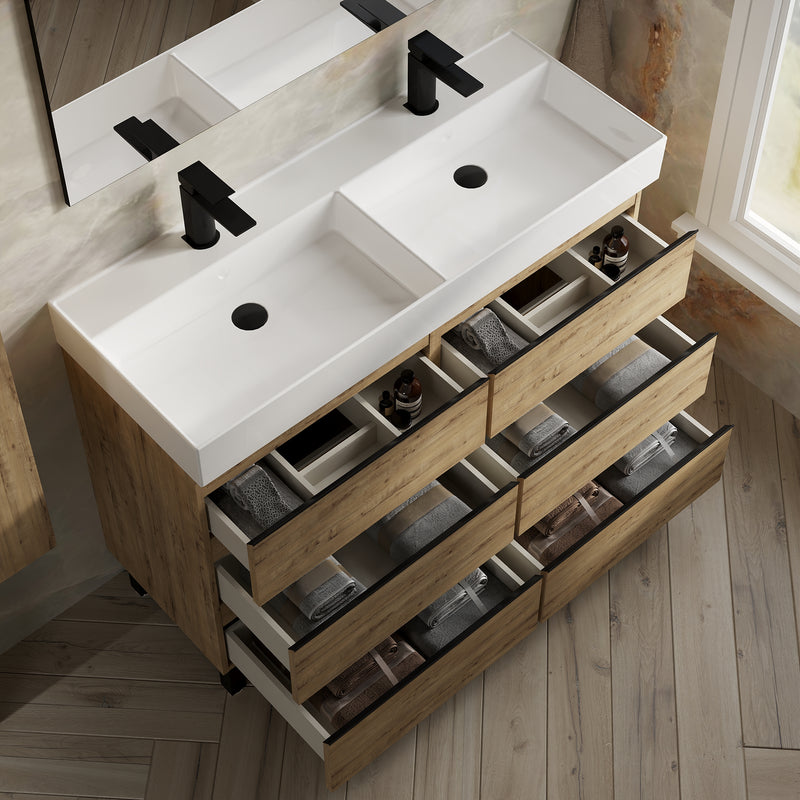 Banyetti Vatilla Floorstanding Vanity Unit with Veneto 2 Tap Hole Basin - 1200mm Ostippo Oak