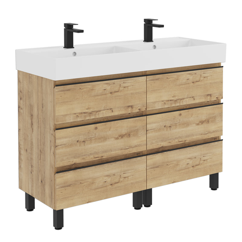 Banyetti Vatilla Floorstanding Vanity Unit with Veneto 2 Tap Hole Basin - 1200mm Ostippo Oak