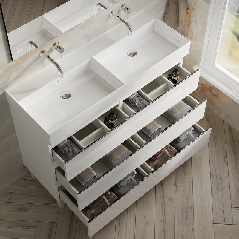Banyetti Vatilla Floorstanding Vanity Unit with Veneto No Tap Hole Basin - 1200mm Gloss White