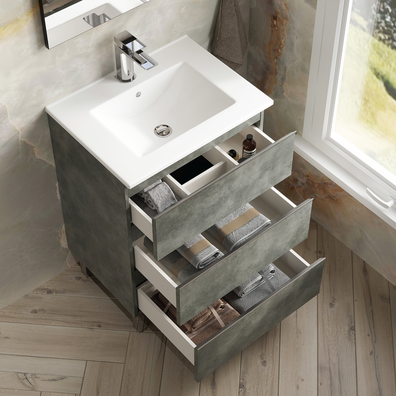 Banyetti Vatilla Floorstanding Vanity Unit with Lira Basin - 600mm Cemento Grey
