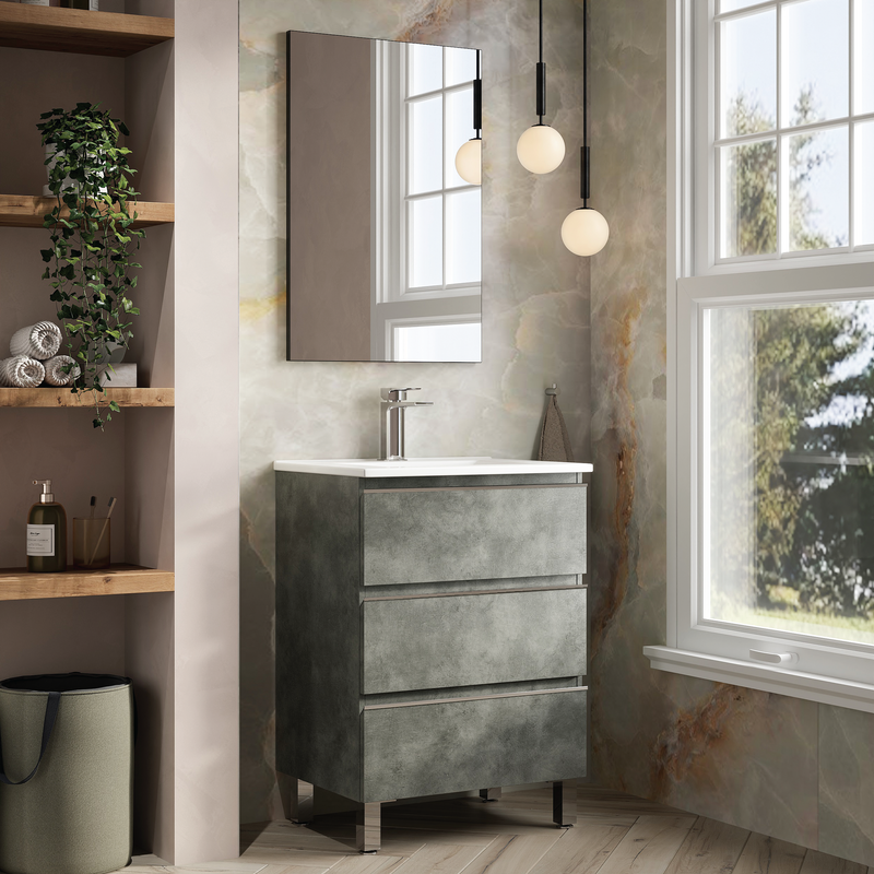 Banyetti Vatilla Floorstanding Vanity Unit with Athena Basin - 600mm Cemento Grey