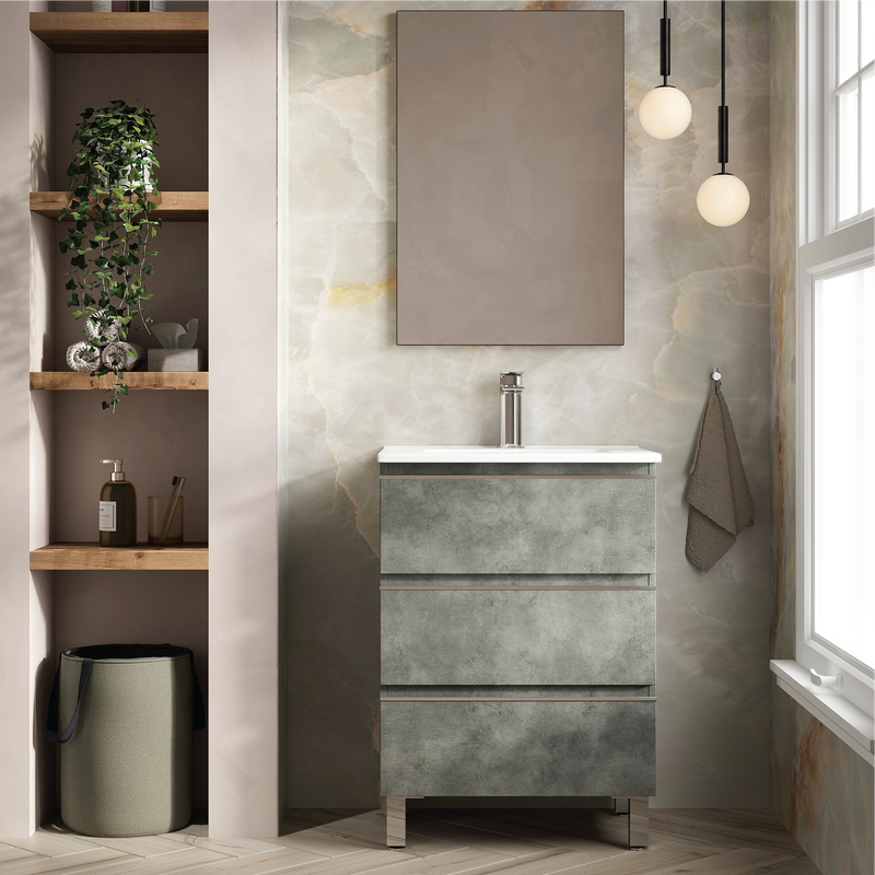 Banyetti Vatilla Floorstanding Vanity Unit with Athena Basin - 600mm Cemento Grey