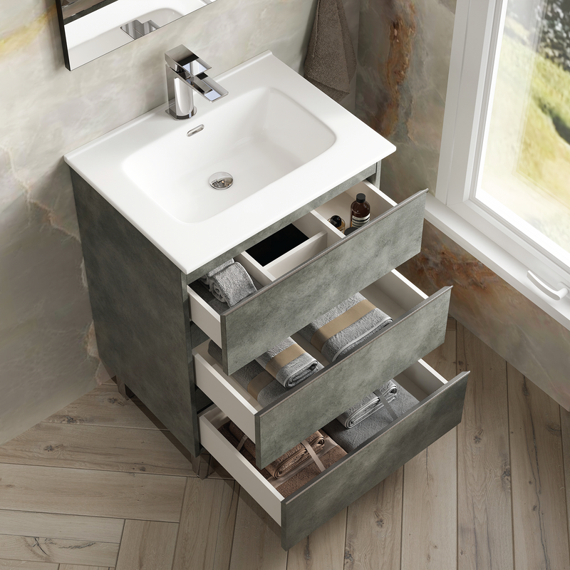 Banyetti Vatilla Floorstanding Vanity Unit with Athena Basin - 600mm Cemento Grey