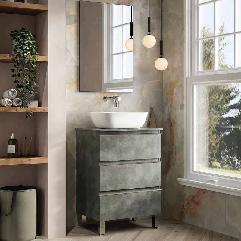Banyetti Vatilla Floorstanding Vanity Unit with Matching Worktop - 600mm Cemento Grey