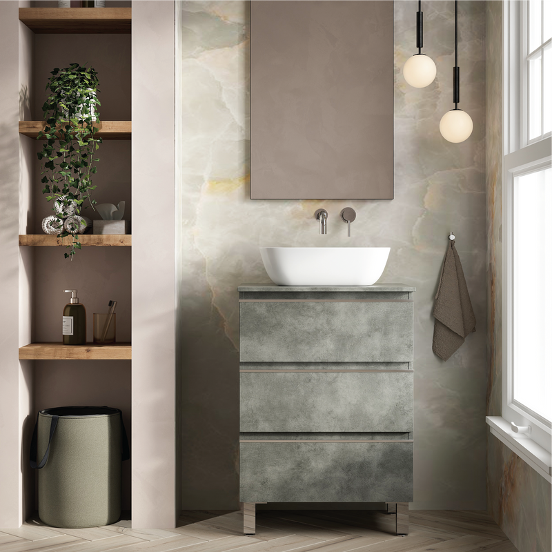 Banyetti Vatilla Floorstanding Vanity Unit with Matching Worktop - 600mm Cemento Grey