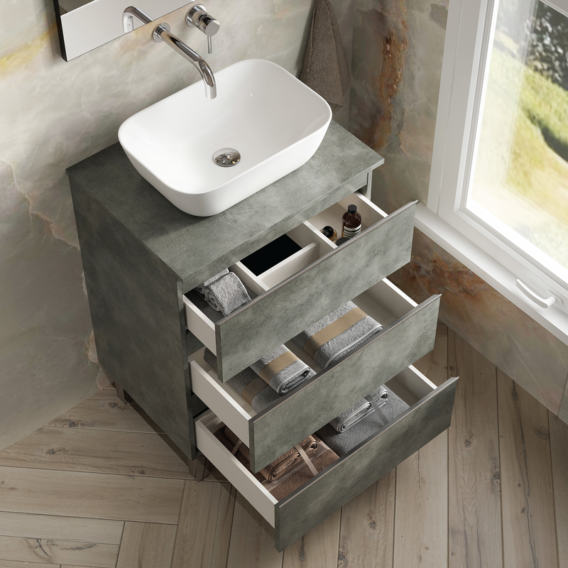 Banyetti Vatilla Floorstanding Vanity Unit with Matching Worktop - 600mm Cemento Grey