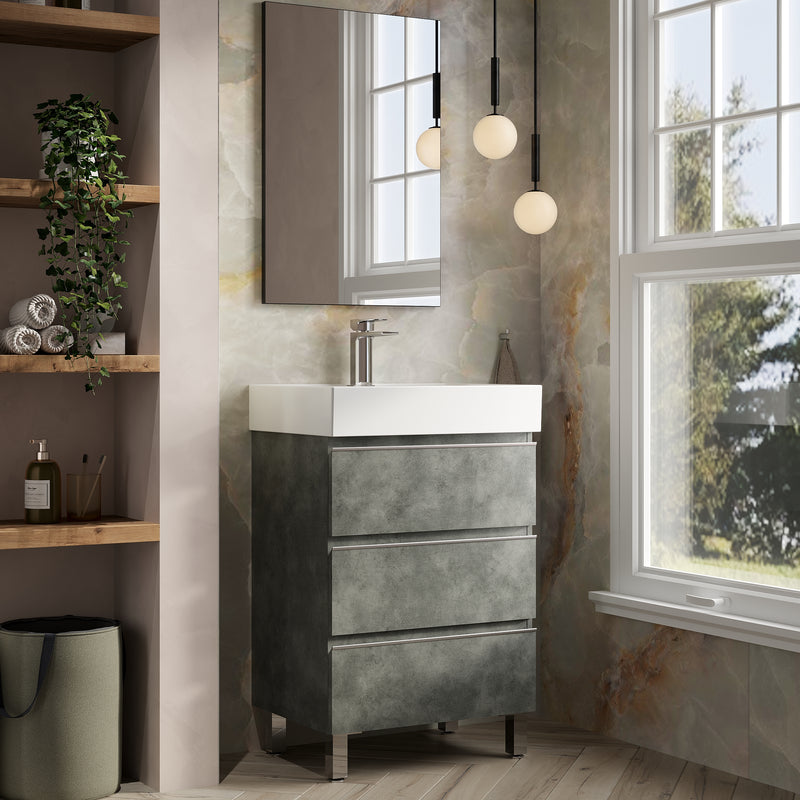 Banyetti Vatilla Floorstanding Vanity Unit with Veneto 1 Tap Hole Basin - 600mm Cemento Grey