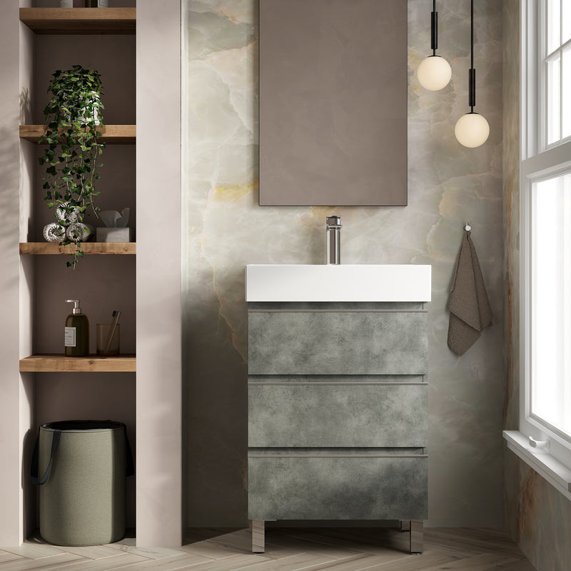 Banyetti Vatilla Floorstanding Vanity Unit with Veneto 1 Tap Hole Basin - 600mm Cemento Grey