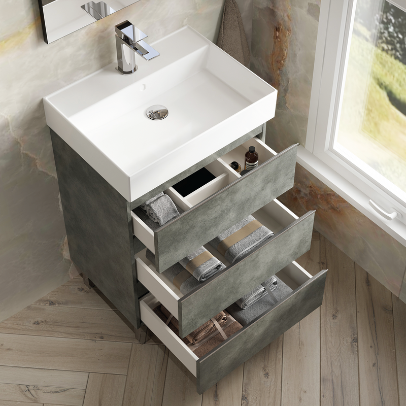 Banyetti Vatilla Floorstanding Vanity Unit with Veneto 1 Tap Hole Basin - 600mm Cemento Grey