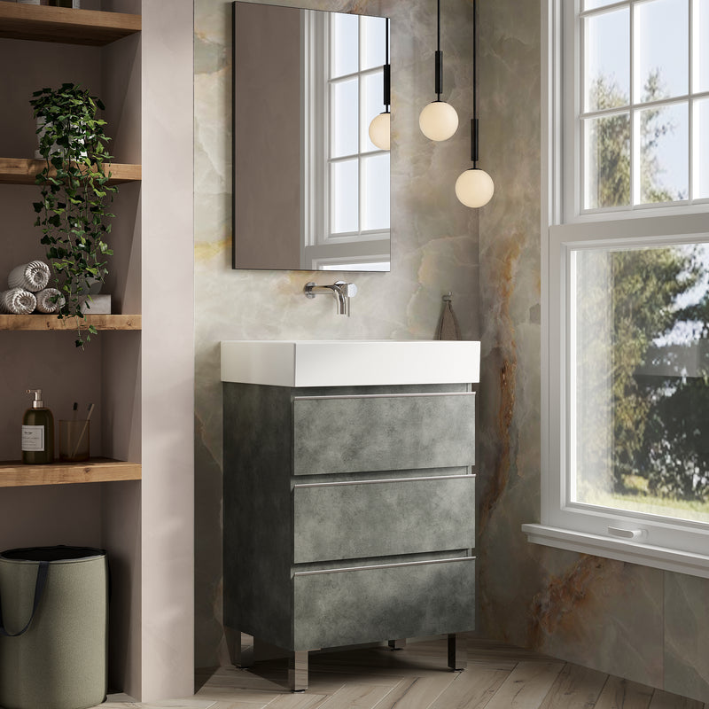 Banyetti Vatilla Floorstanding Vanity Unit with Veneto No Tap Hole Basin - 600mm Cemento Grey