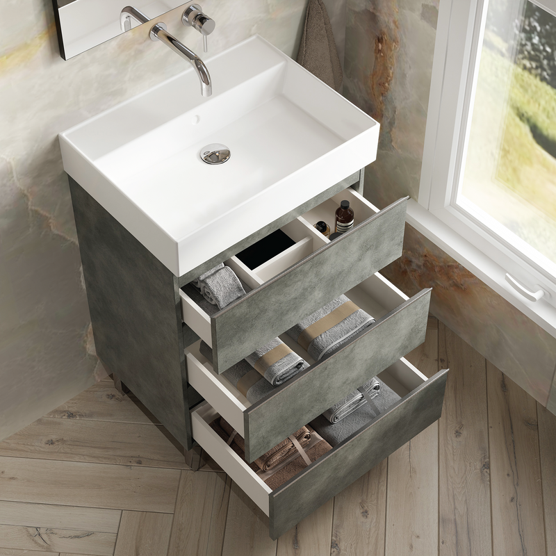Banyetti Vatilla Floorstanding Vanity Unit with Veneto No Tap Hole Basin - 600mm Cemento Grey