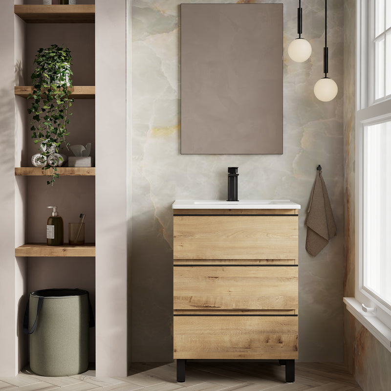 Banyetti Vatilla Floorstanding Vanity Unit with Athena Basin - 600mm Ostippo Oak