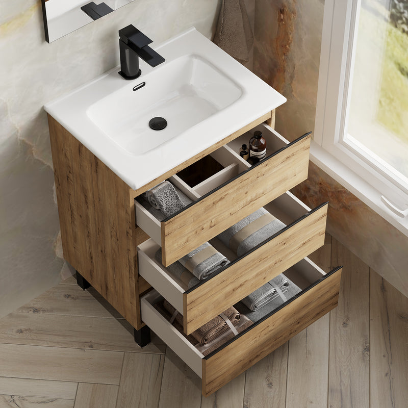 Banyetti Vatilla Floorstanding Vanity Unit with Athena Basin - 600mm Ostippo Oak