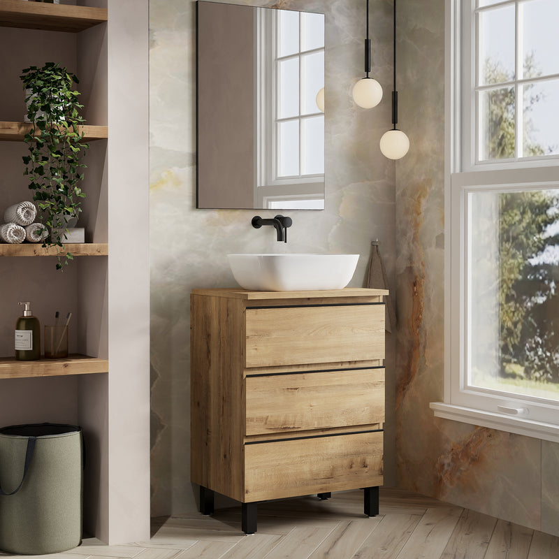 Banyetti Vatilla Floorstanding Vanity Unit with Matching Worktop - 600mm Ostippo Oak