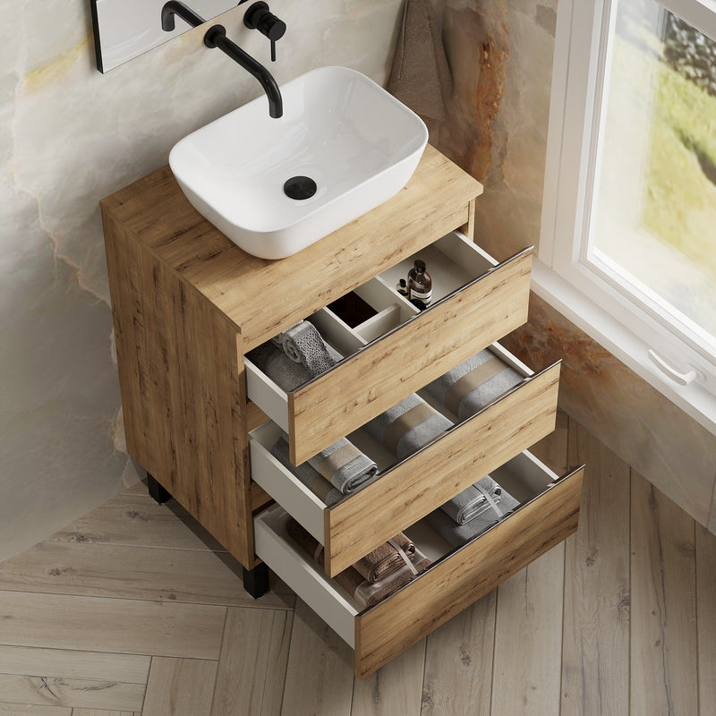 Banyetti Vatilla Floorstanding Vanity Unit with Matching Worktop - 600mm Ostippo Oak