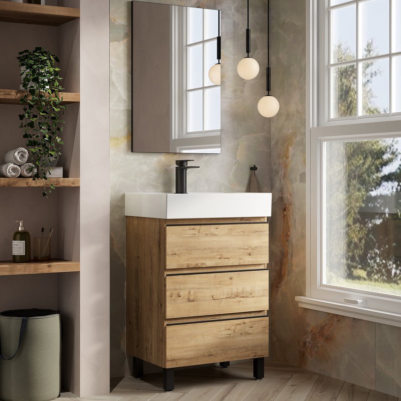 Banyetti Vatilla Floorstanding Vanity Unit with Veneto 1 Tap Hole Basin - 600mm Ostippo Oak