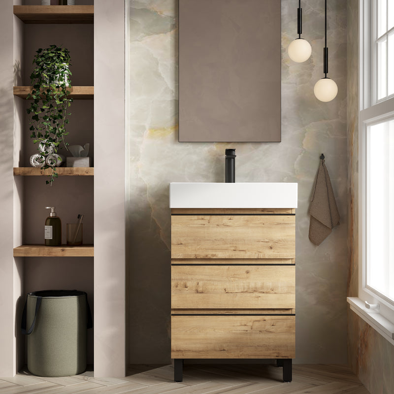 Banyetti Vatilla Floorstanding Vanity Unit with Veneto 1 Tap Hole Basin - 600mm Ostippo Oak