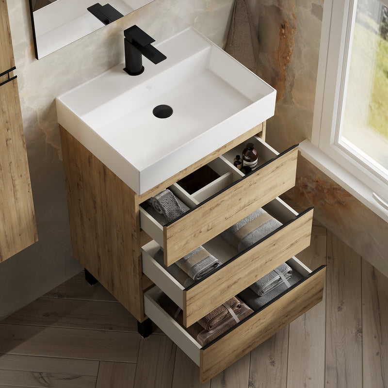 Banyetti Vatilla Floorstanding Vanity Unit with Veneto 1 Tap Hole Basin - 600mm Ostippo Oak