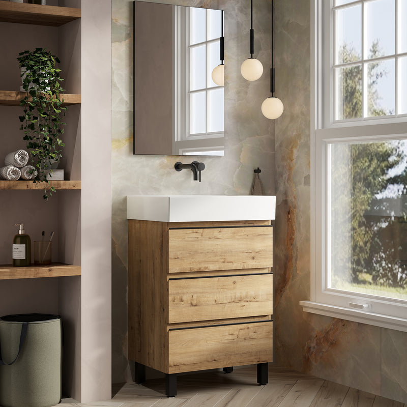 Banyetti Vatilla Floorstanding Vanity Unit with Veneto No Tap Hole Basin - 600mm Ostippo Oak