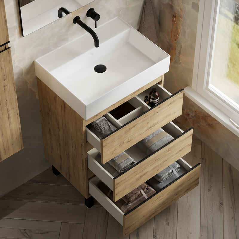 Banyetti Vatilla Floorstanding Vanity Unit with Veneto No Tap Hole Basin - 600mm Ostippo Oak