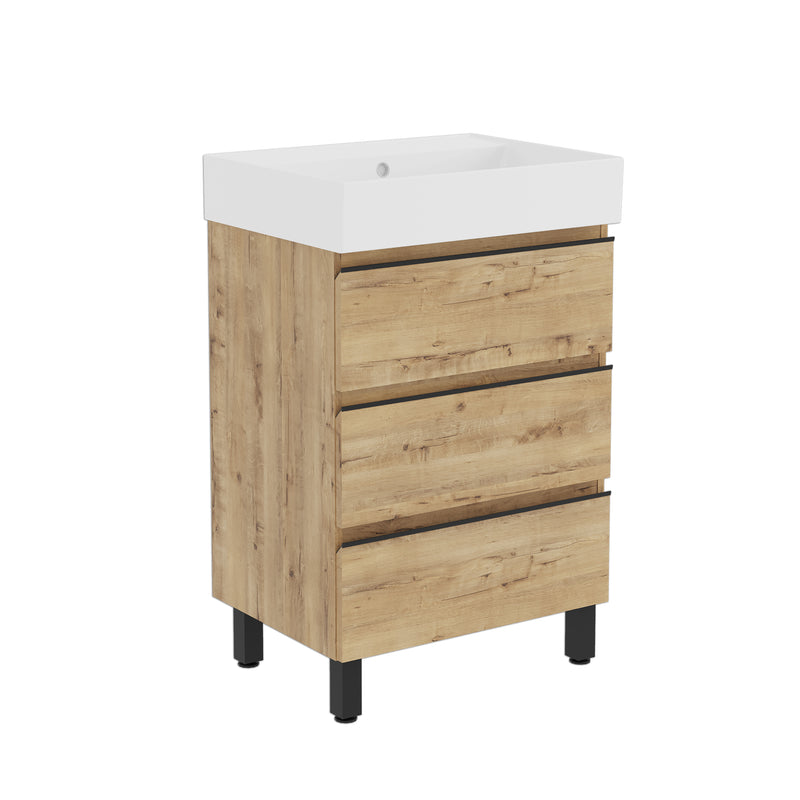 Banyetti Vatilla Floorstanding Vanity Unit with Veneto No Tap Hole Basin - 600mm Ostippo Oak