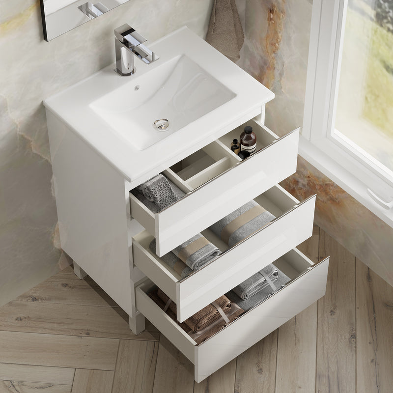 Banyetti Vatilla Floorstanding Vanity Unit with Lira Basin - 600mm Gloss White