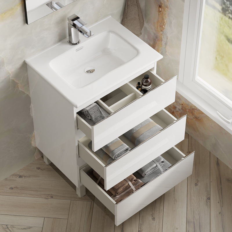 Banyetti Vatilla Floorstanding Vanity Unit with Athena Basin - 600mm Gloss White