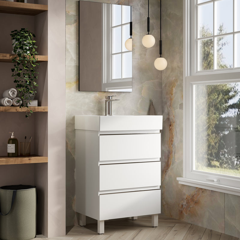 Banyetti Vatilla Floorstanding Vanity Unit with Veneto 1 Tap Hole Basin - 600mm Gloss White